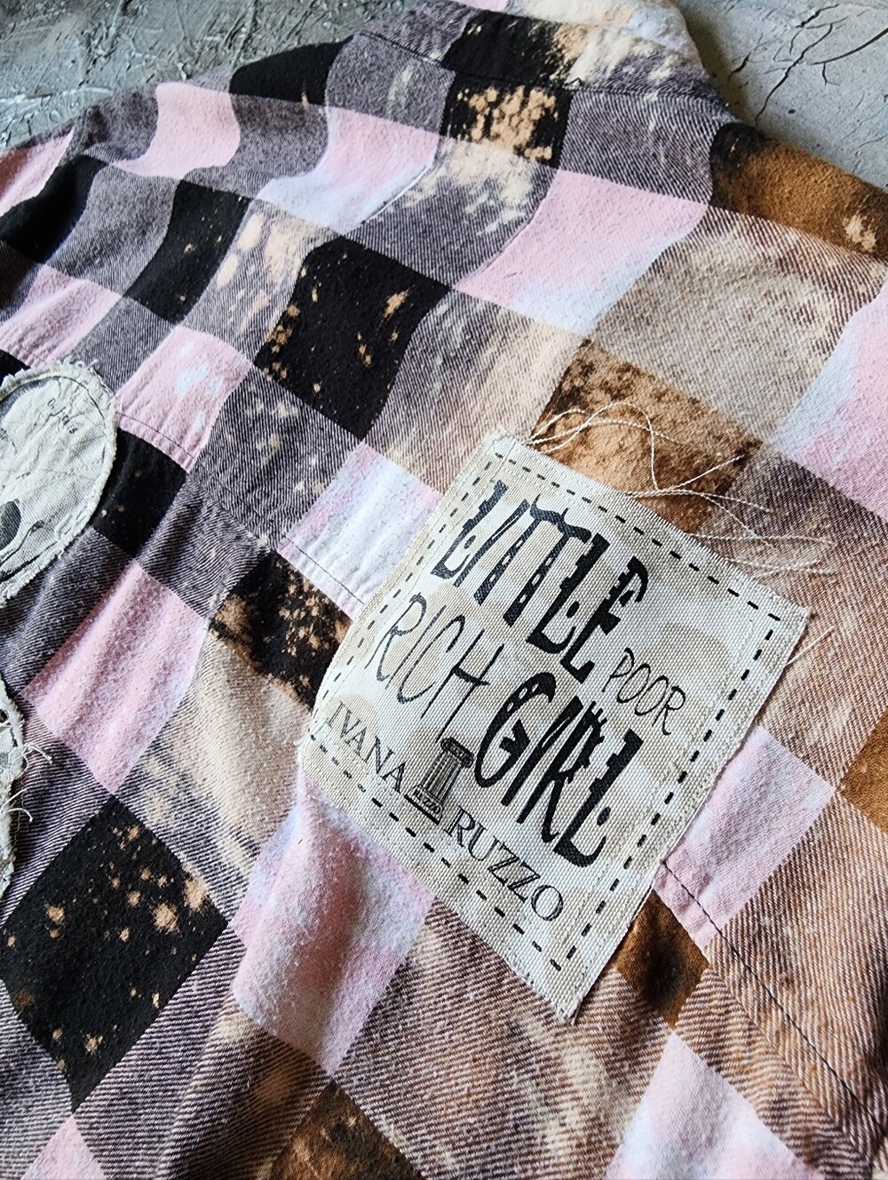 Designer Upcycled Kimono Duster Buttondown Flannel Top Artisan Cottage Appliqué - Picture 8 of 16